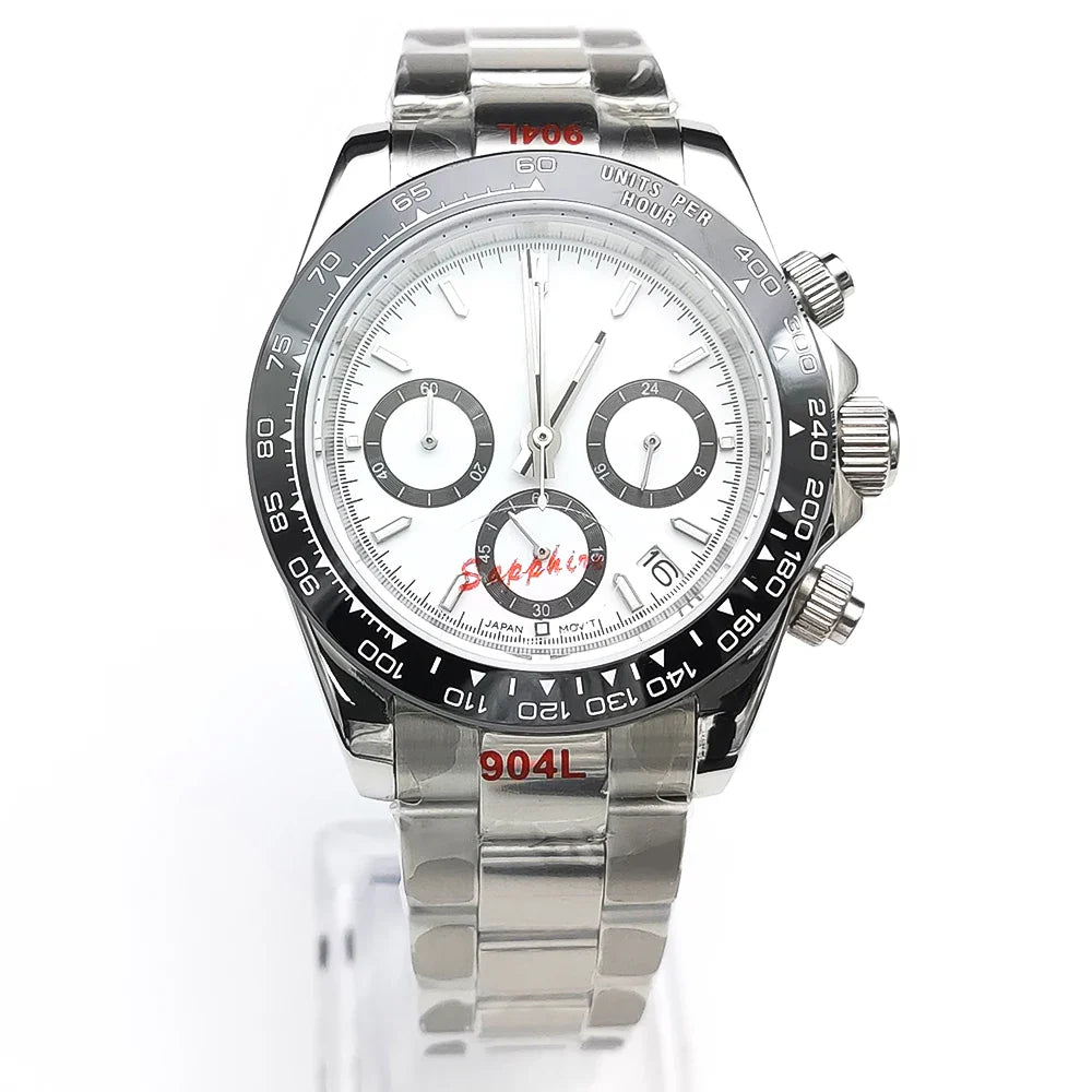 20 color Business 39mm Quartz Watch Men's Timing Sapphire Crystal VK63 Movement Calendar Luminous Blue Dial Stainless Steel Stra