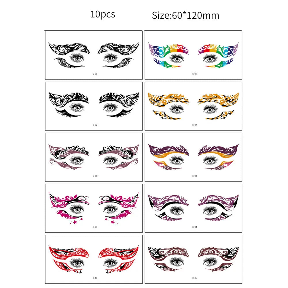 10pcs Halloween Facial Makeup Temporary Tattoo Stickers Waterproof Eye Decoration Tattoo