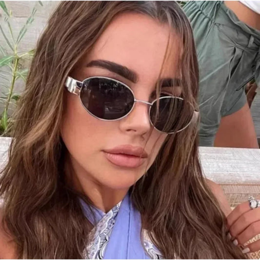 Small Metal Frame Oval Sunglasses For Women 2024 Brand Designer