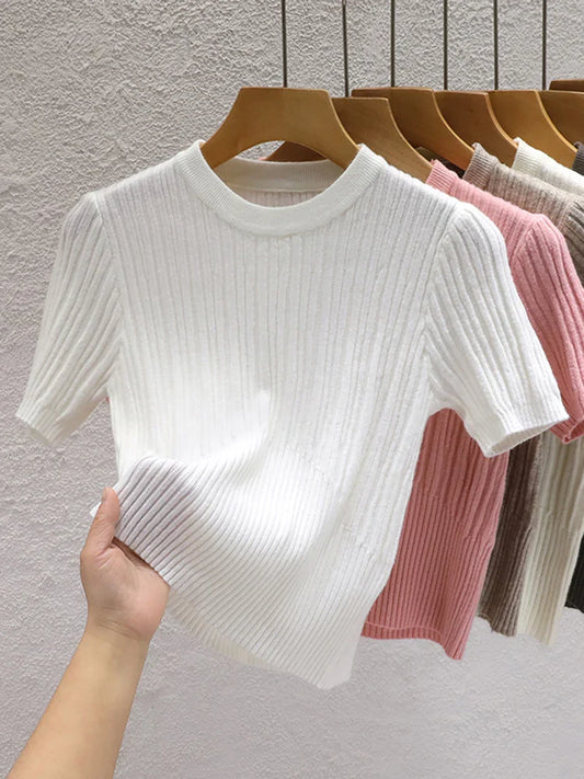 2024 Summer T shirts for Women Casual Female Korean Knit Streetwear
