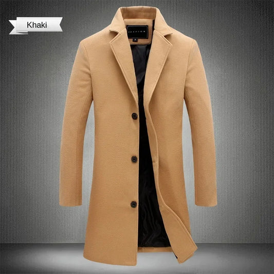2024 Spring Autumn New Long Cotton Coat New Wool Blend Pure Color