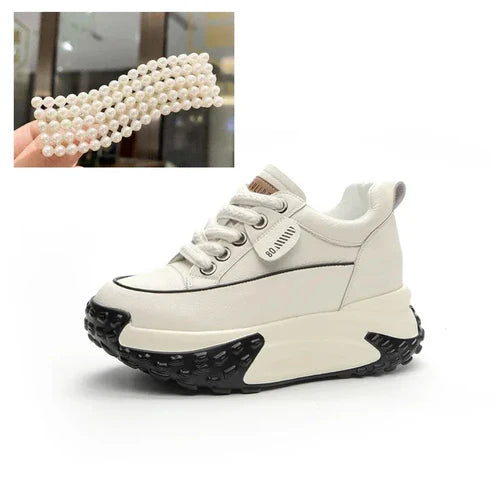 Fujin 7cm Genuine Leather Platform Wedge Fashion Women Spring