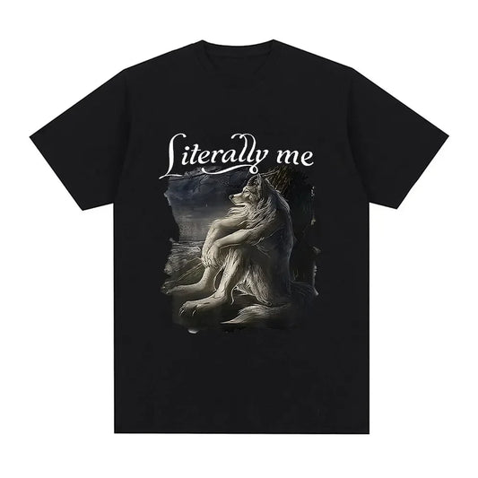 Sitting Wolf Literally Me Funny Meme T-shirt Women's casual short
