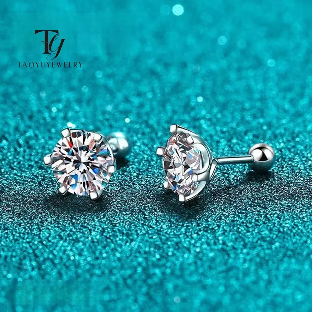 TY 0.3-2CT Moissanite Earrings 925 Sterling Silver Round Cut Stud Earrings Piercing Earrings for Men and Women Fine Jewelry