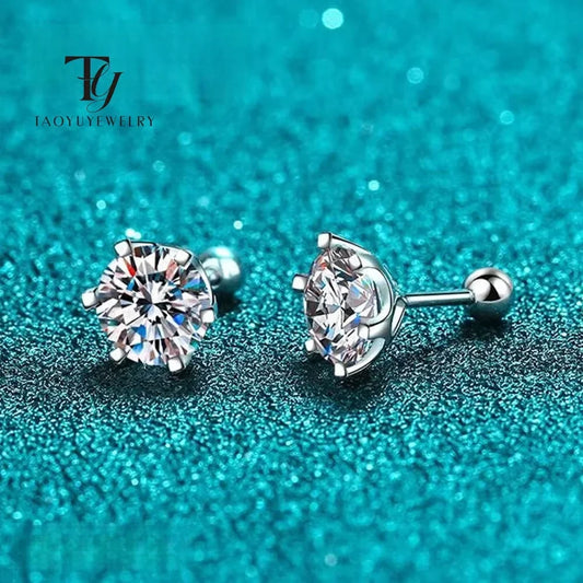 TY 0.3-2CT Moissanite Earrings 925 Sterling Silver Round Cut Stud Earrings Piercing Earrings for Men and Women Fine Jewelry