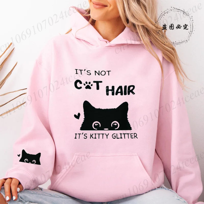It's Not Cat Hair Printed Womens Hoodies Long Sleeve Sweatshirt Fall Winter Casual Pullover Hoodies Sportwear Tops with Pockets
