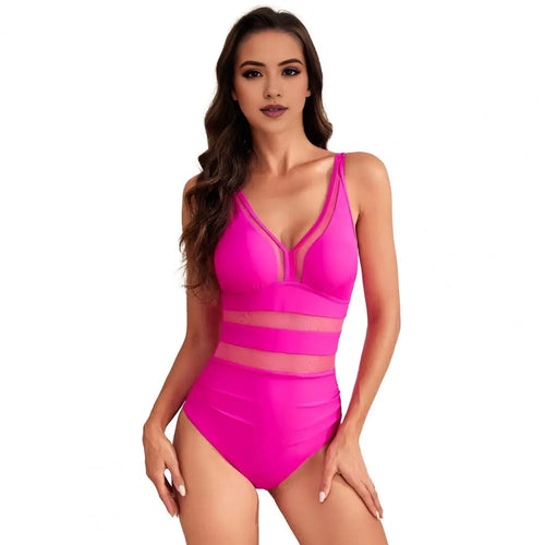 Women Sexy Monokini Deep V-neck Sleeveless One-Piece Swimsuit Hollow