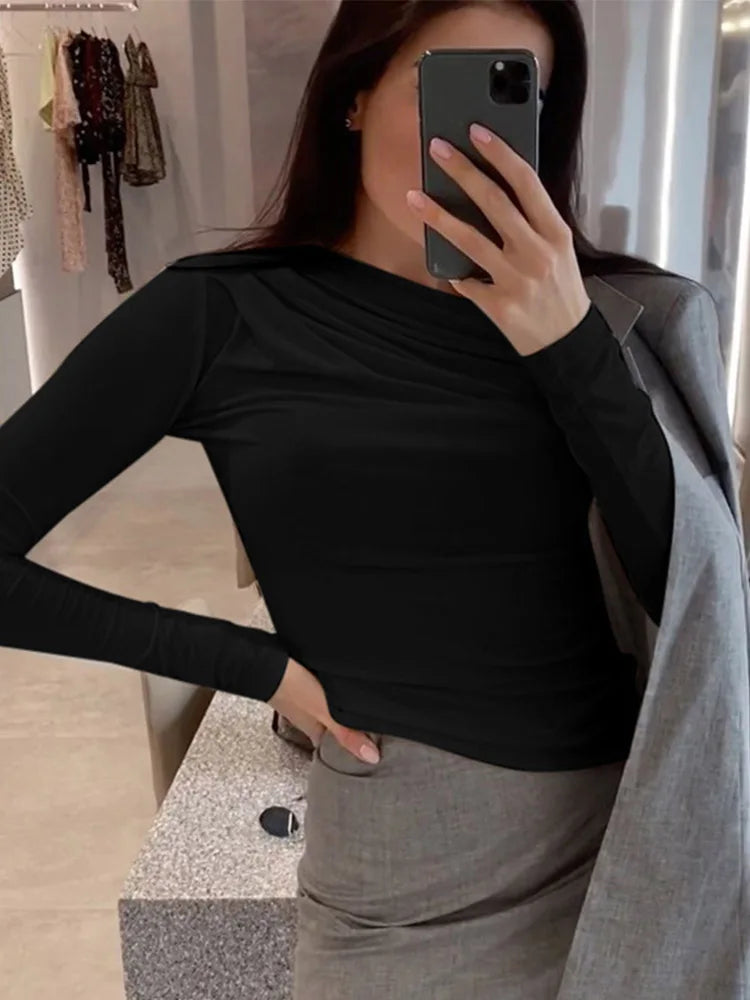 Long Sleeve Top White T-Shirts Women Basic Crop Top Autumn Pollover