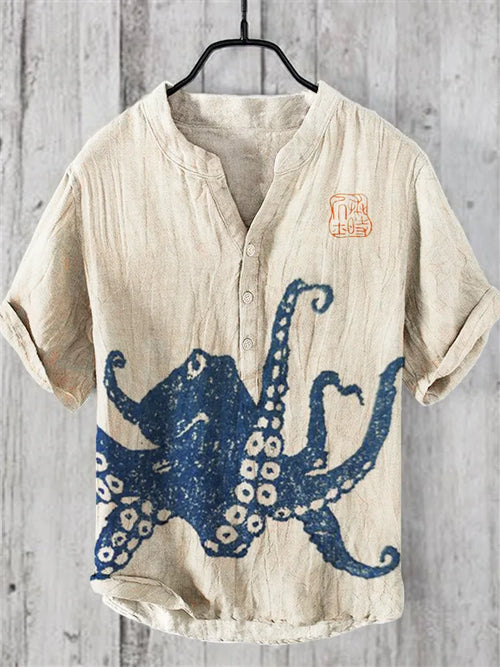 Henry Shirt - Men's Frog Print Short sleeved T-shirt, Casual Loose