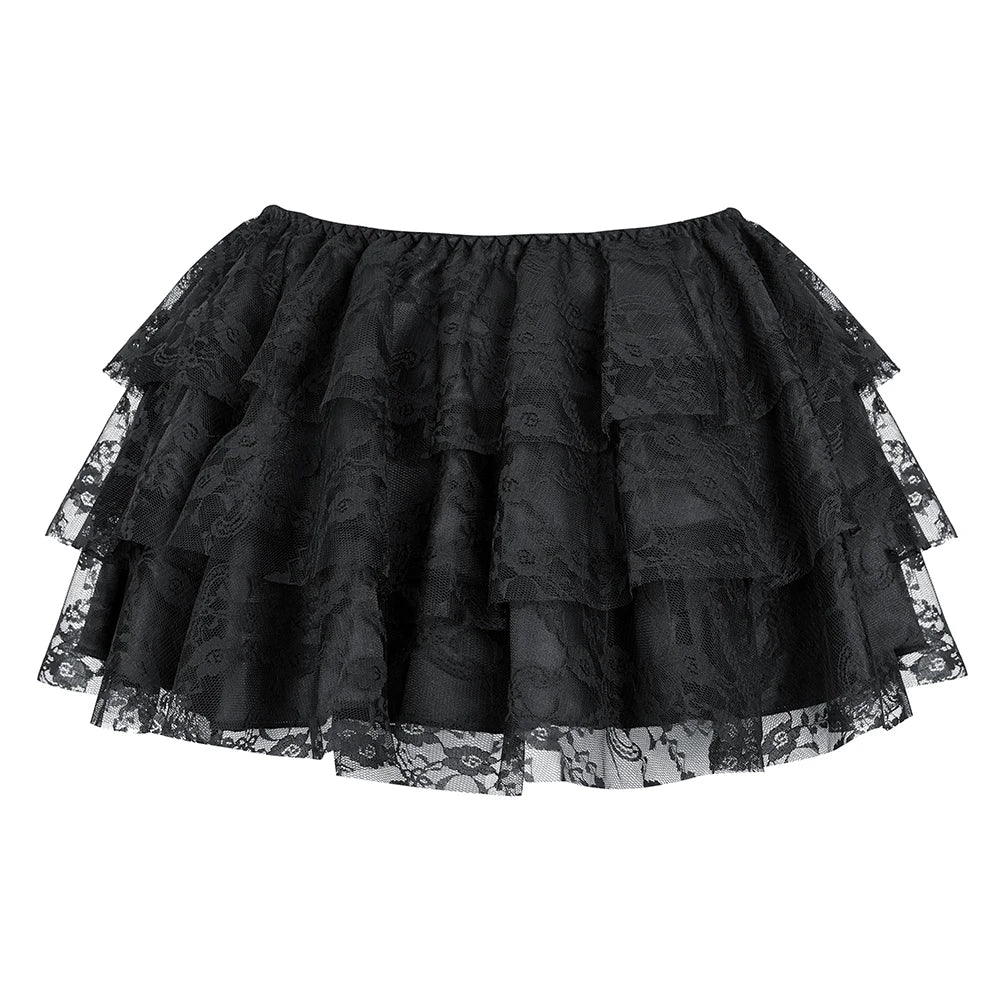 Sexy Layered Mesh Tulle Lace Mini Pleated Skirt Gothic Skirts Showgirl