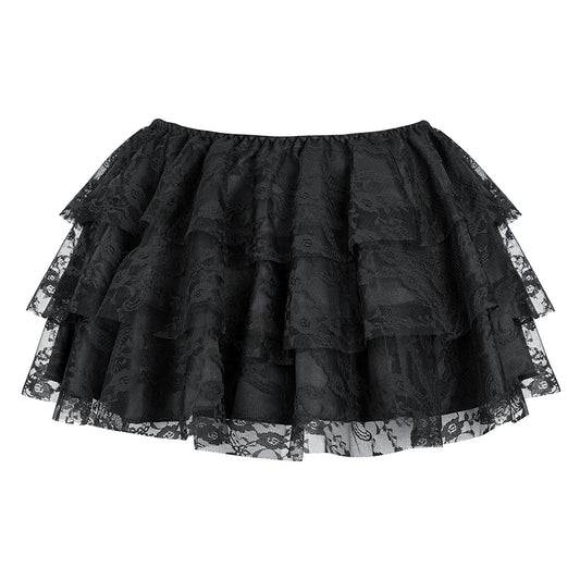 Sexy Layered Mesh Tulle Lace Mini Pleated Skirt Gothic Skirts Showgirl