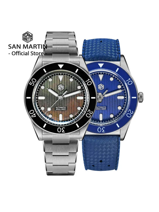 San Martin Official 39mm Guilloche MOP Dial Miyota 90S5 Sport Watch Automatic Mechanical Sapphire Bezel 20 ATM Luminous SN0151