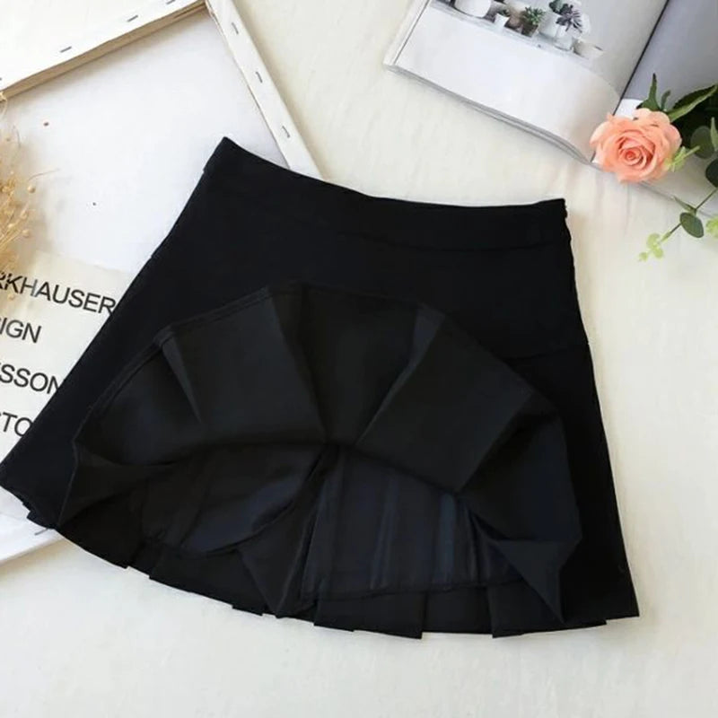 Fashion A Line Women Pleated Skirt High Waist Zipper Grey Student Mini