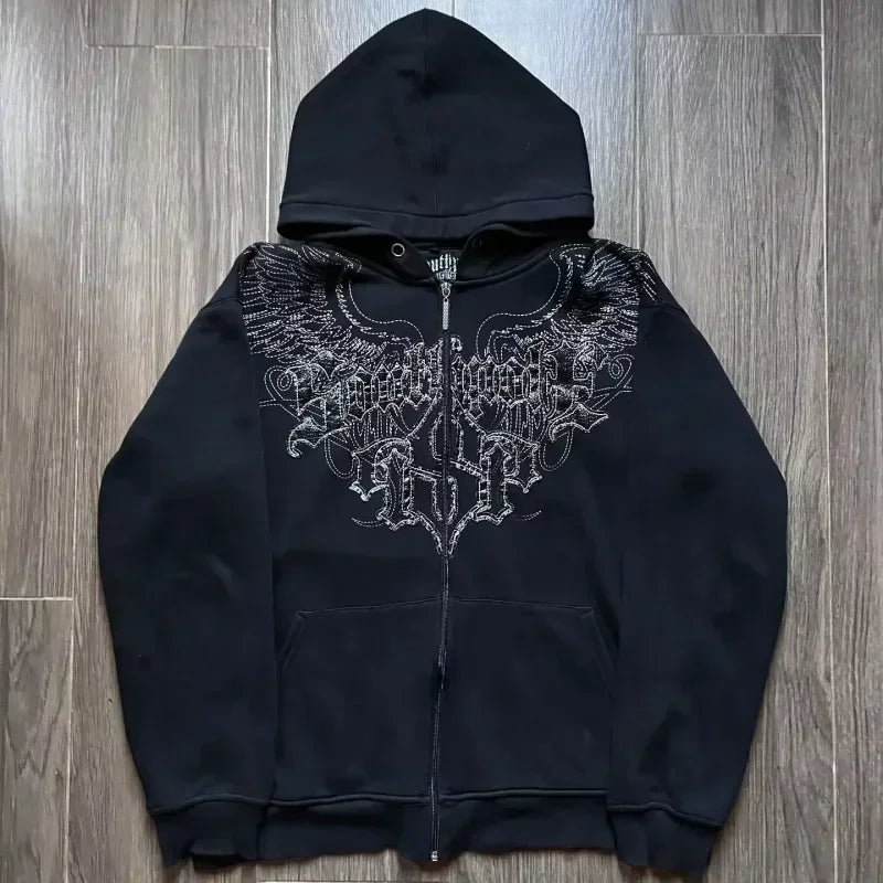 Affliction Fashion Hoodie Street Gothic printing Oversize Zipper Hoodie Mens Womens Hip Hop Casual Sweatshirt Personality Hoodie
