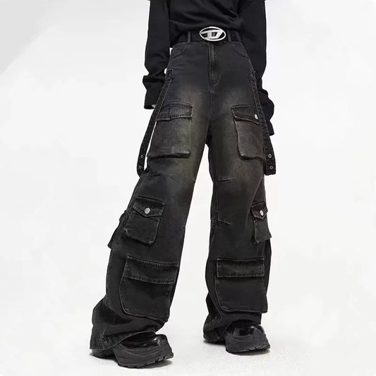 2024 Y2K Streetwear Multiple Pockets Baggy Cargo Jeans Pants For Men