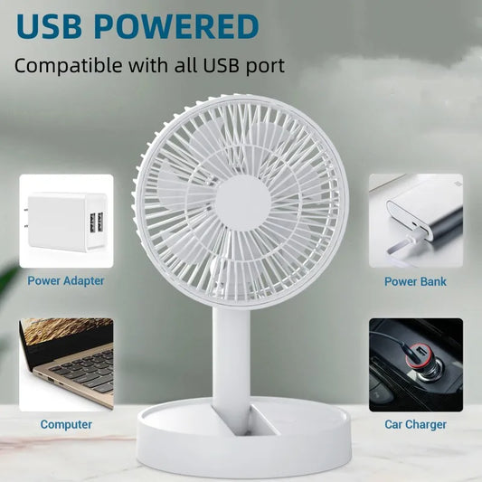 F28 Portable Mini Desktop USB Folding Fan with 4 Speed and Timing