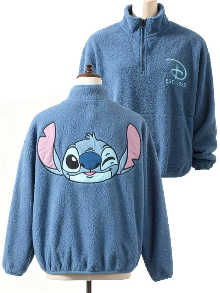 Disney Minnie Mouse Letter Print Embroidery Lamb's Wool Sweatshirt Women Long Sleeve Jacket Jumper Tops White Streetwear Female