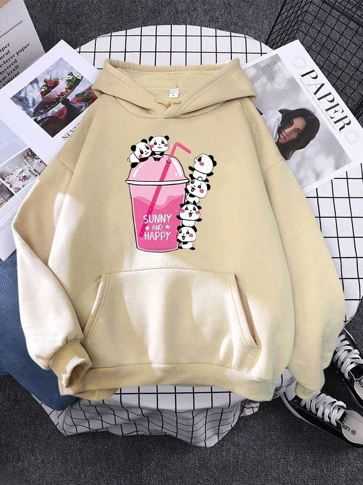 Pullover For Woman Fashion Korean Round Neck Hoodie Female Panda Sleeps Print New  Women'S Sweatshirt Warm