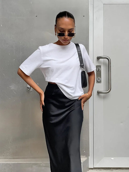 Elegant Satin Black Trumpet Skirts Fashion Slim High Waist Skirts