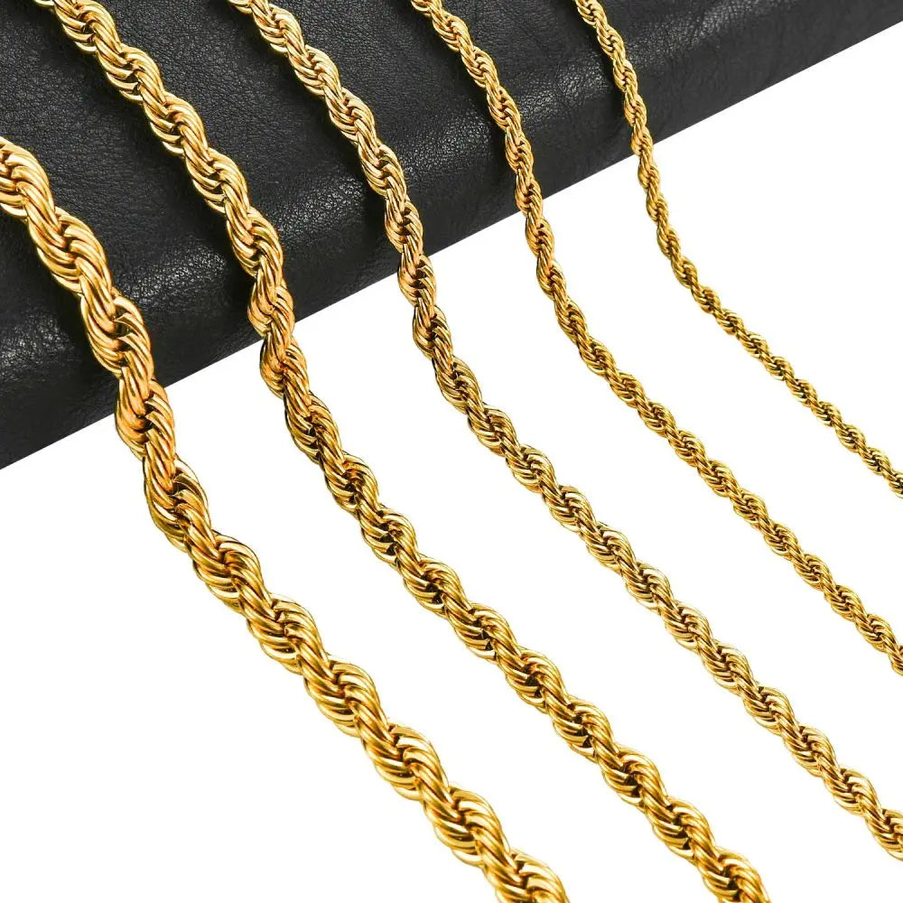 Fashion Hip Hop Rope Chain Necklace Classic Stainless Steel Twisted Link Chain Necklace For Men Women  Jewelry Gift