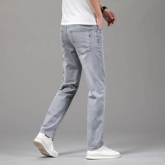 Summer Elastic Men's Jeans Fashion Gray Comfortable Business Straight