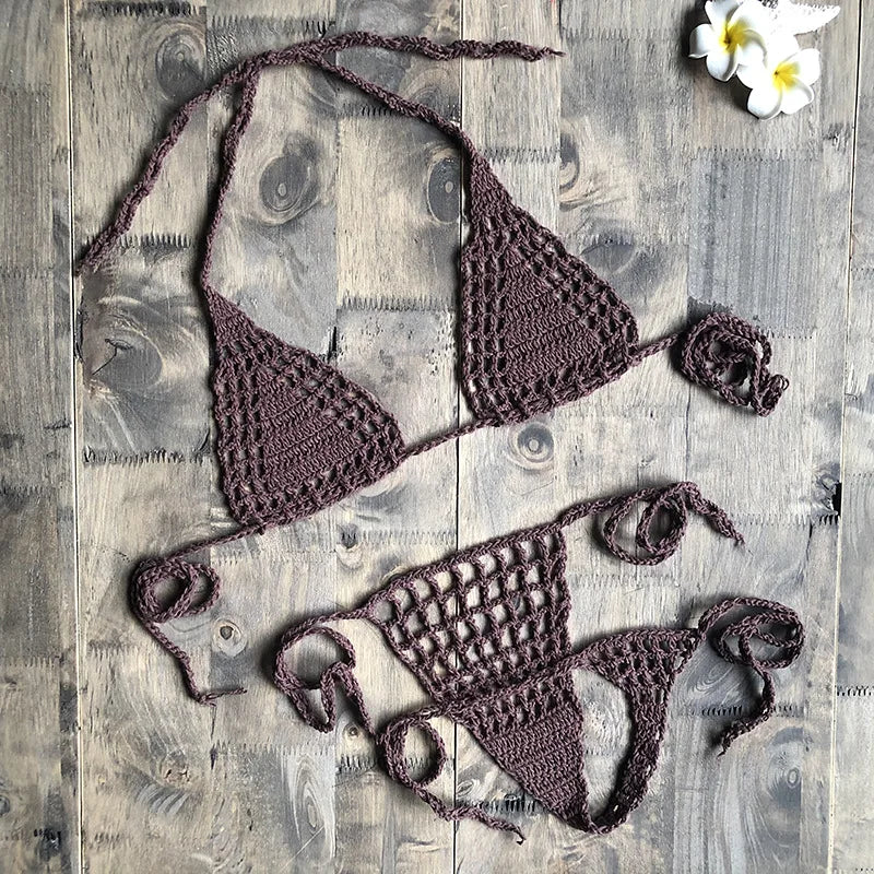 CROCHET BIKINI Mini Micro G-strings Thongs Sexy Bikini Bottom Women Swimwear Crochet Cotton Brazilian Side String Tie Thong