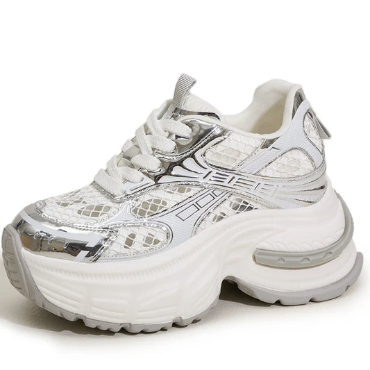 AUTUSPIN 9cm Women Sneakers High Chunky Wedges Shoes Summer Breathable Comfy Platform Ladies Thick Soled Leisure Footwear Woman