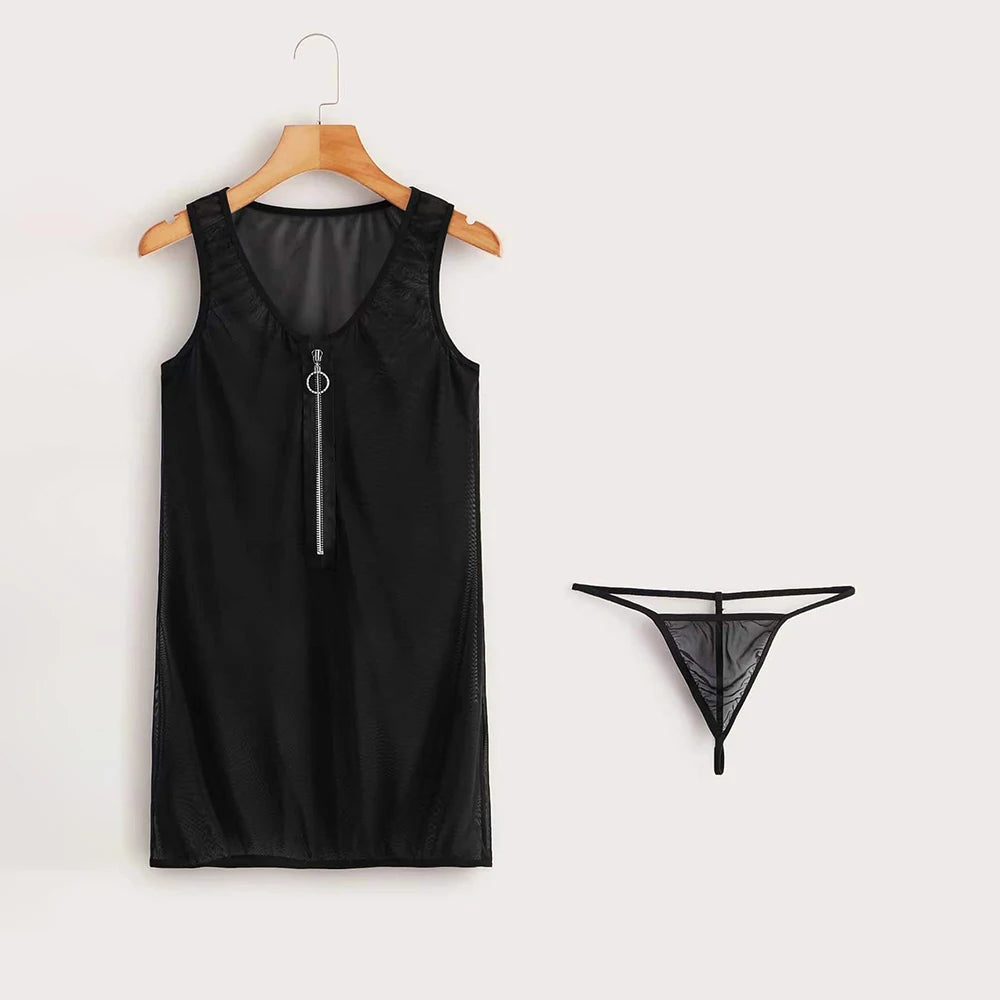 Women Sexy Mesh Perspective Short Dress Nightclub Beachwear, See