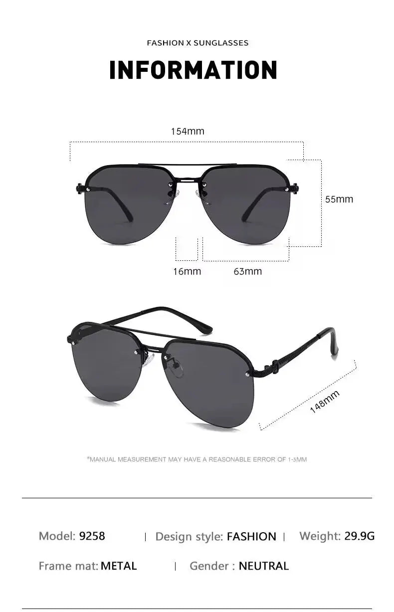 New Fashion Metal Half Frame Women's Outdoor Sunglasses Classic Double