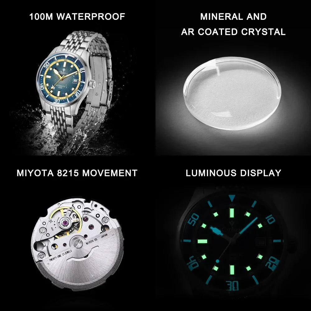 CADISEN Automatic Mechanical Watch Man Silver Business Casual Waterproof Watch Japan MIYOTA 8215 Movement Domed Glass Mens Watch