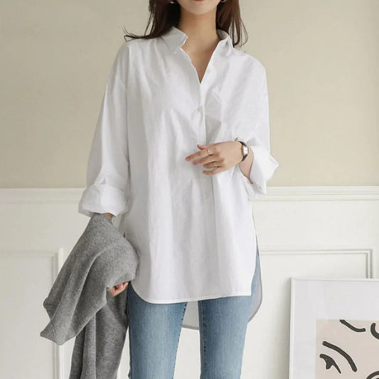 Vintage Long Sleeve Women Shirts 2024 Fashion New Loose White Blouse