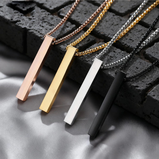 Waterproof Pillar Necklaces for Men Women,Stainless Steel Rectangle Vertical Bar Pendant Necklace,Simple Casual Collar Gifts