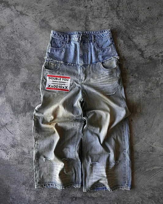 Street hip hop letter-print jeans Men y2k Goth punk Harajuku ripped