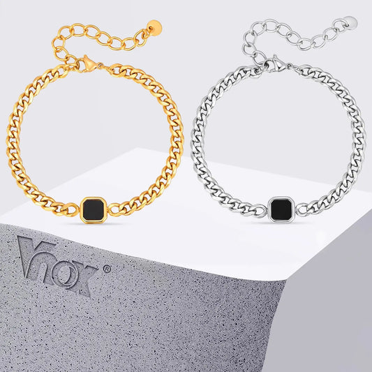 Vnox 5mm Width Adjustable Chain Bracelet for Men, Stainless Steel Acrylic Six-Sided Polished Jewelry Gifts for Husband Son‌ Him