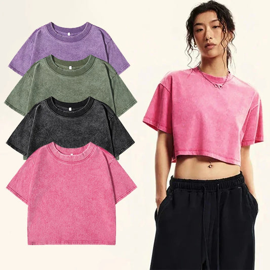 Solid Color Slim Washed T-Shirt Women Fashion Soft Cotton Tee ShirtS