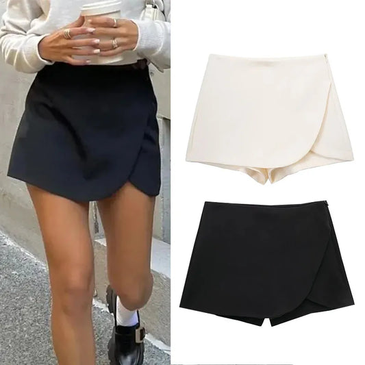 TRAF 2024 Asymmetric Skort For Women Pink Black Mini Skirt Shorts