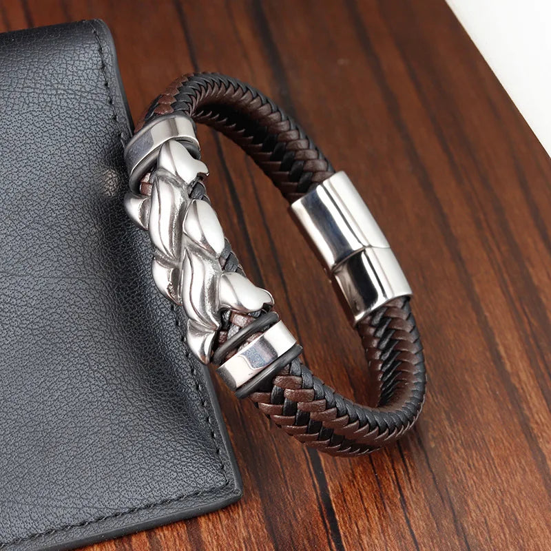 Luxury Quality Vintage Jewellery Accessories Man'S Stainless-Steel Leather Chunky Bracelets For Men