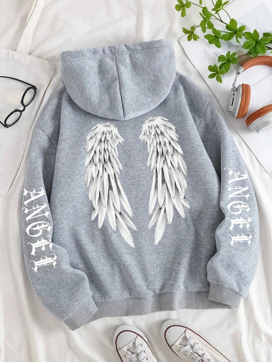 Beautiful Angel Wings Printed Hoodies Women Warm Comfortable Casual