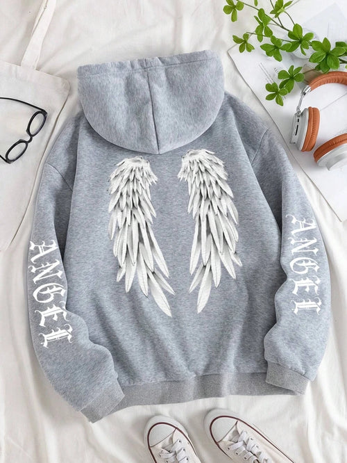 Beautiful Angel Wings Printed Hoodies Women Warm Comfortable Casual