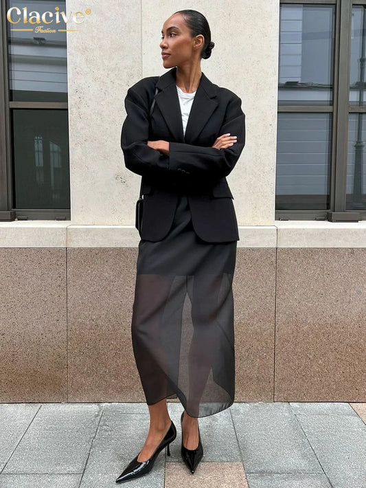 Clacive Fashion Loose Balck Women Skirt Casual High Waist Ankle Length