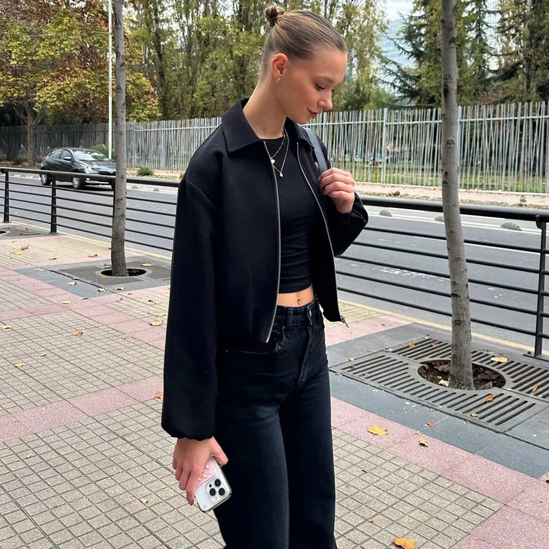 MUJER Puffed Bomber Jackets for Women Zip Varsity Cropped Jacket Woman Demi-season Jacket for Women Outerwears Womens Coats