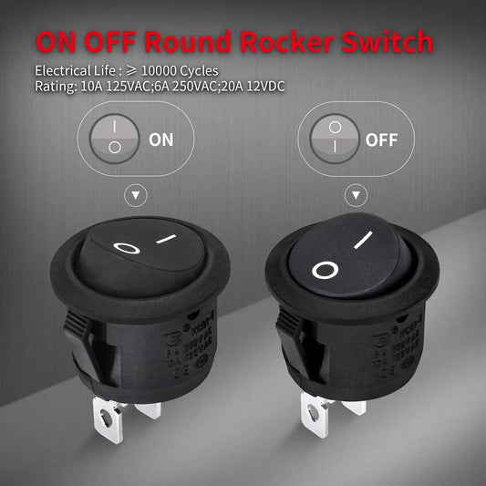 DaierTek 5PCS ON Off Round Rocker Switches SPST 20mm Mini 12 Volt DC