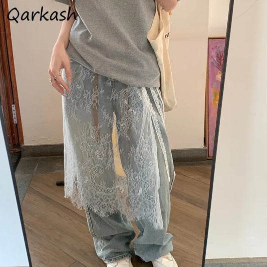 Midi Skirts Women Lace Drawstring Design Elegant Korean Style Spring