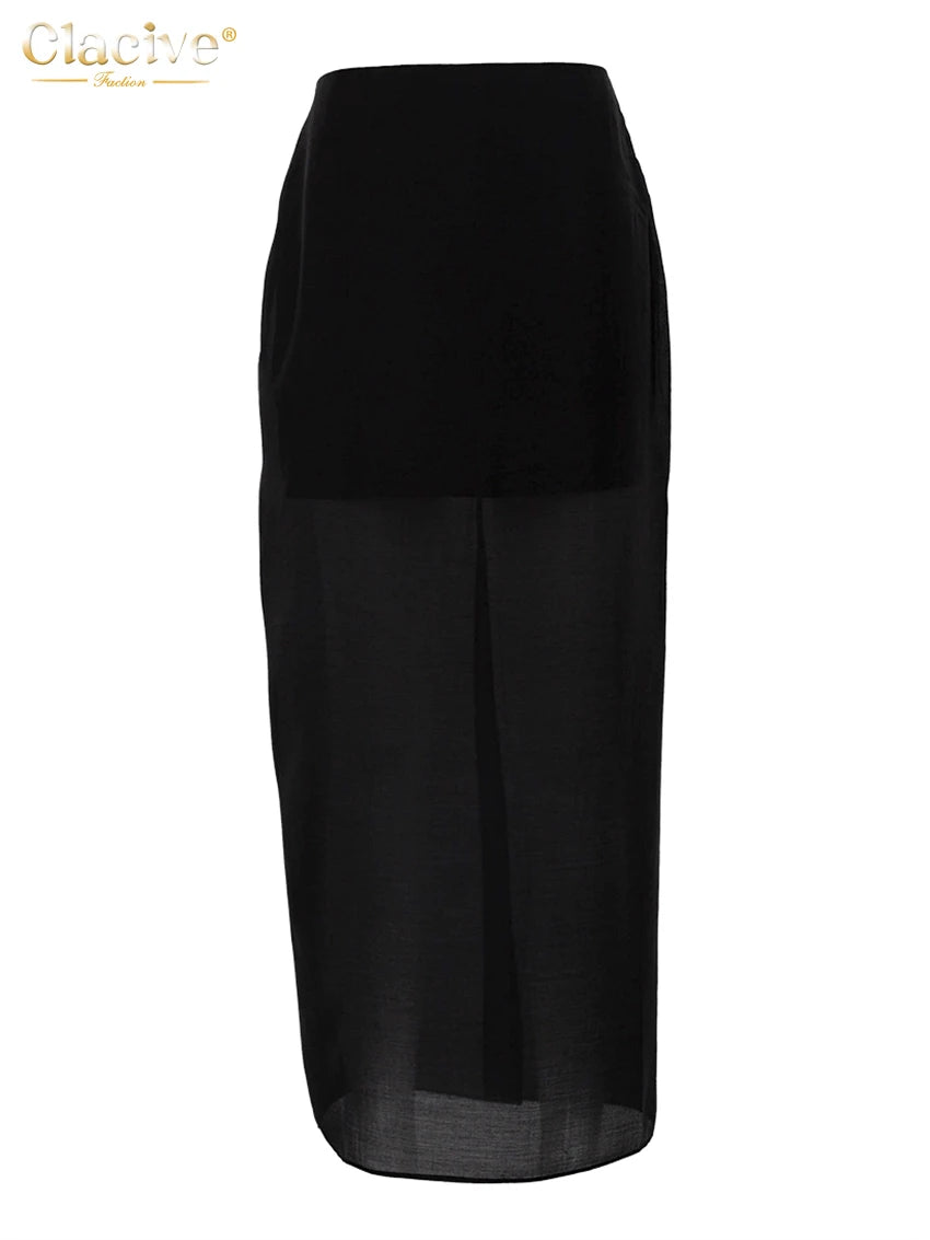 Clacive Fashion Loose Balck Women Skirt Casual High Waist Ankle Length