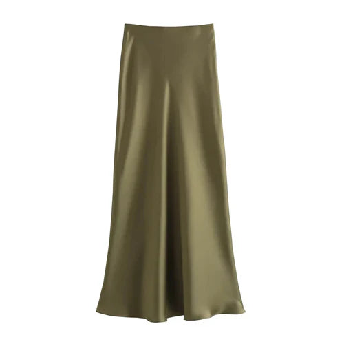 TRAFZA 2024 Y2K Casual Women Long Skirt Spring Elastic High Waisted