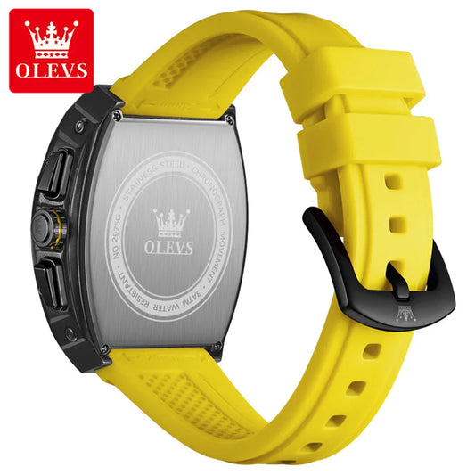 OLEVS 2975 Men's Watches Hollowed Quartz Wristwatch Silicone Strap Tonneau Large Dial Design Waterproof Luminous Watch for Men