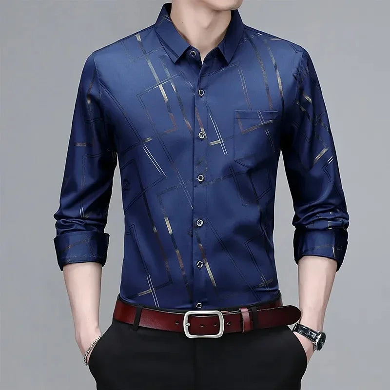 Men's Casual and Fashionable Long Sleeved Printed Shirt, Non Ironing