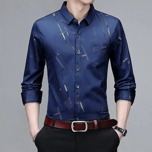 Men's Casual and Fashionable Long Sleeved Printed Shirt, Non Ironing