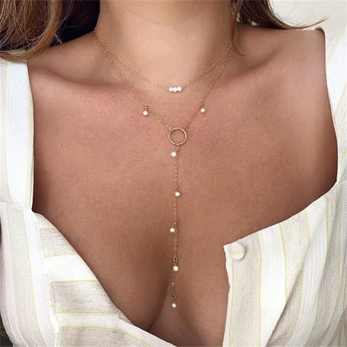 FNIO Pearl Chain Choker Necklace For Women Collar Goth Necklaces