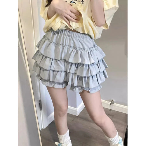 MEXZT Y2K Sweet Ruffles Mini Skirt Women Kawaii Lolita Bow A Line